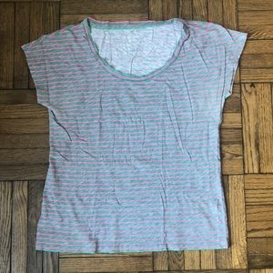 J. Crew Heather Gray and Pink Stripe Vintage Cotton Short Sleeve Tee, Size L